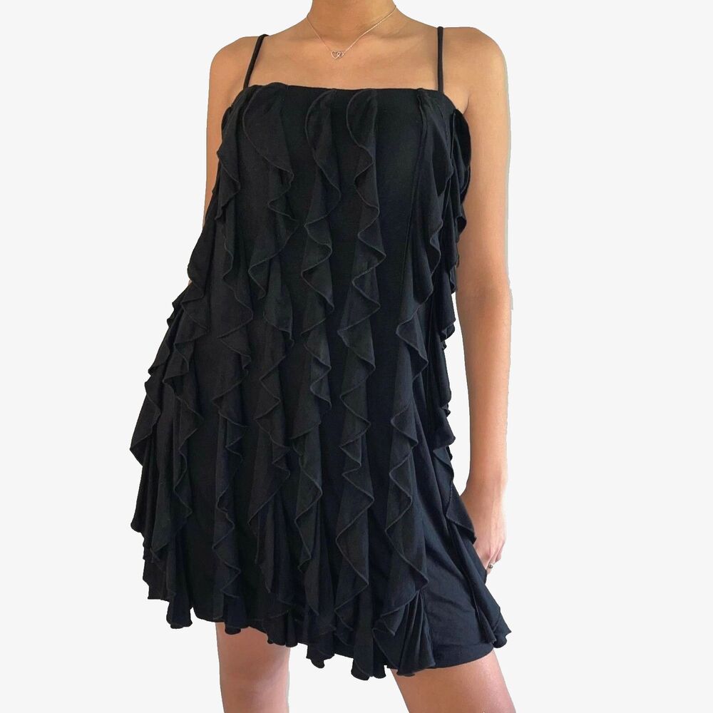Premonition Black Ruffled Mini Dress Size L Hoco Party Dance Sleeveless Knit